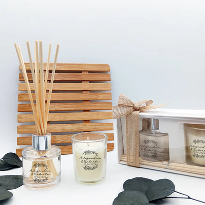 Detalle para invitados de boda - Vela y mikado personalizado