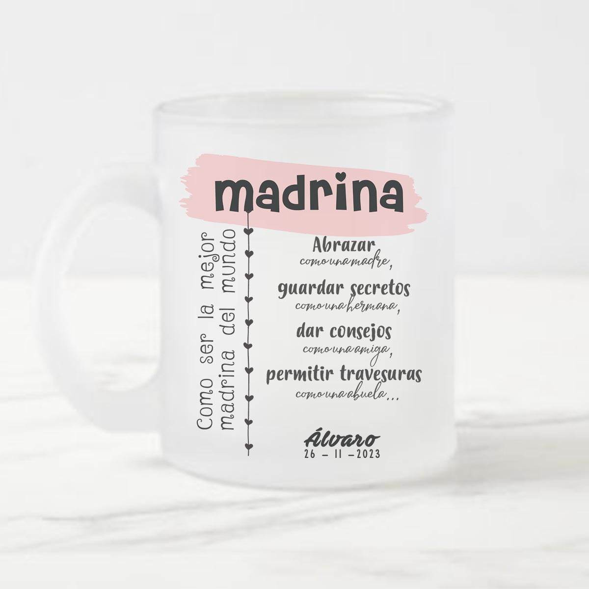 Taza de cristal personalizada con texto para madrina  - De moi à toi