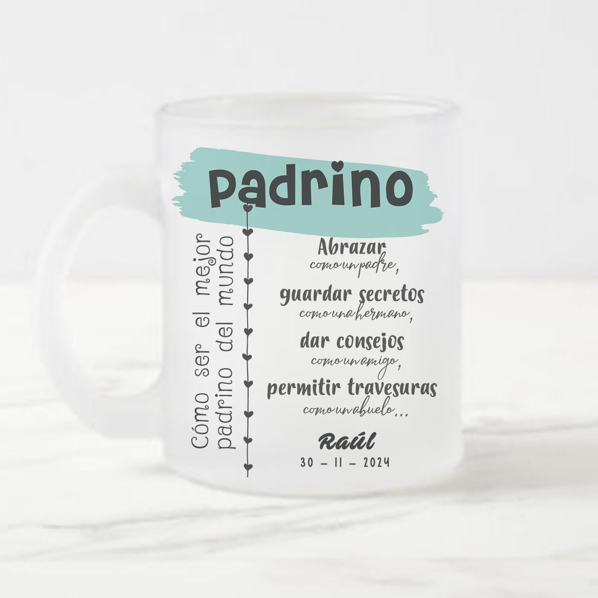 Taza de cristal personalizada con texto para padrino  - De moi à toi