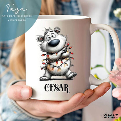 taza navideña personalizada con nombres – diseño osos polares  