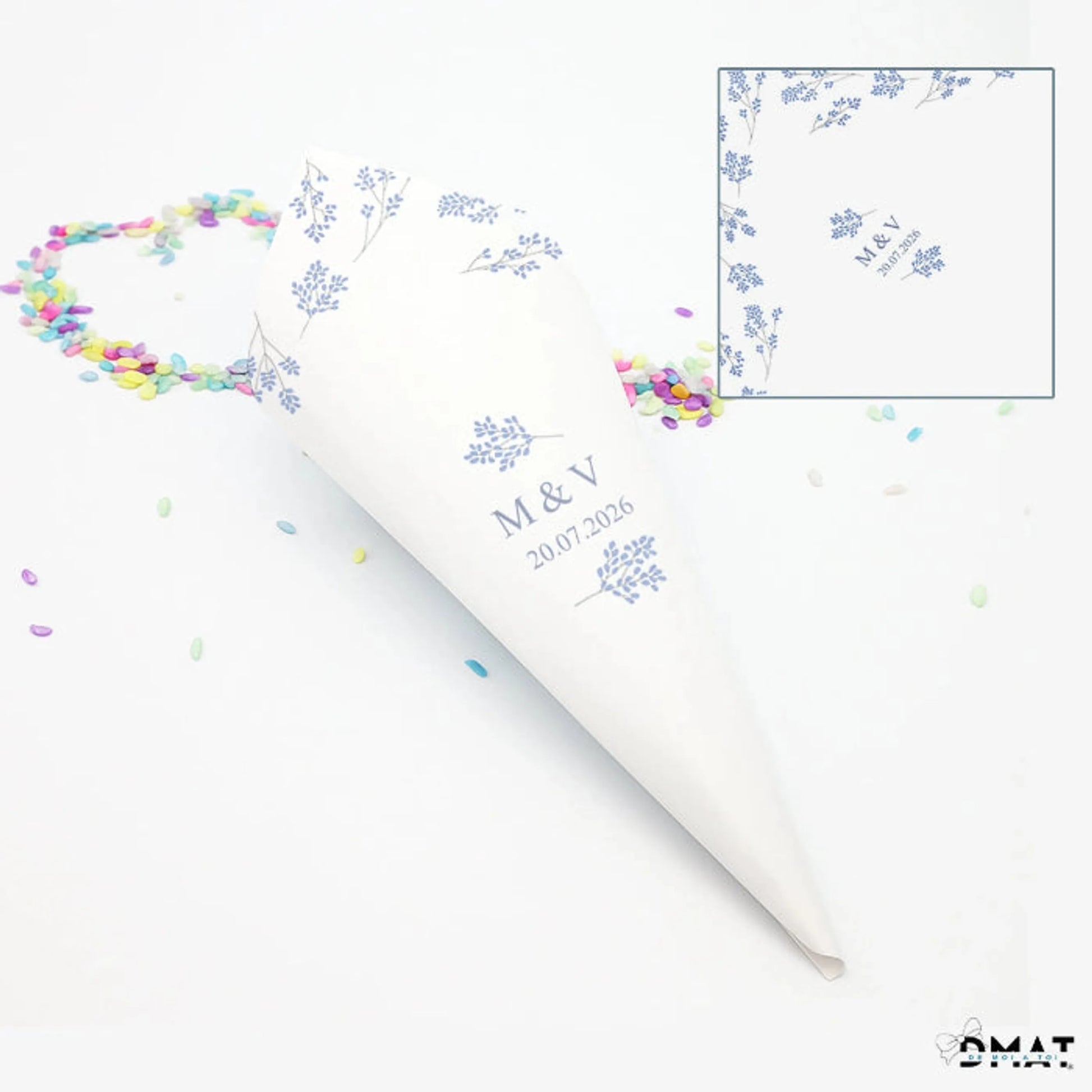 conos personalizados para boda marina o romántica