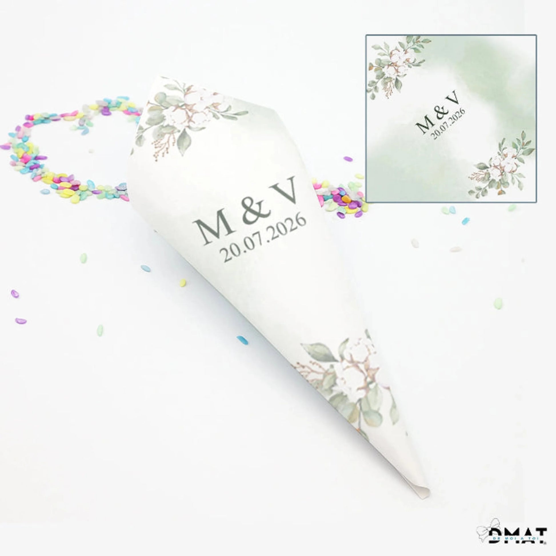 conos de boda naturales de cartulina inspirados en algodón