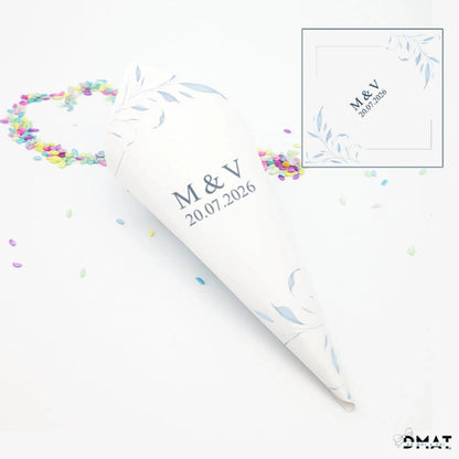 conos de boda azules personalizados con nombres