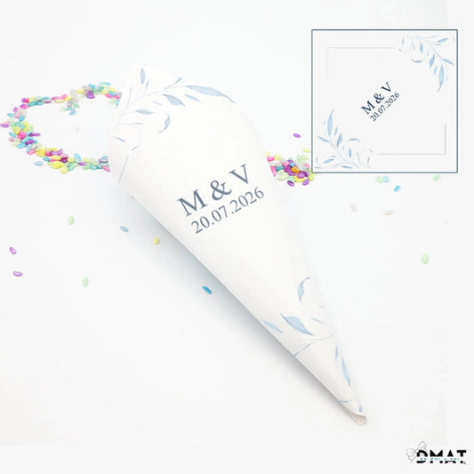 conos de boda azules personalizados con nombres