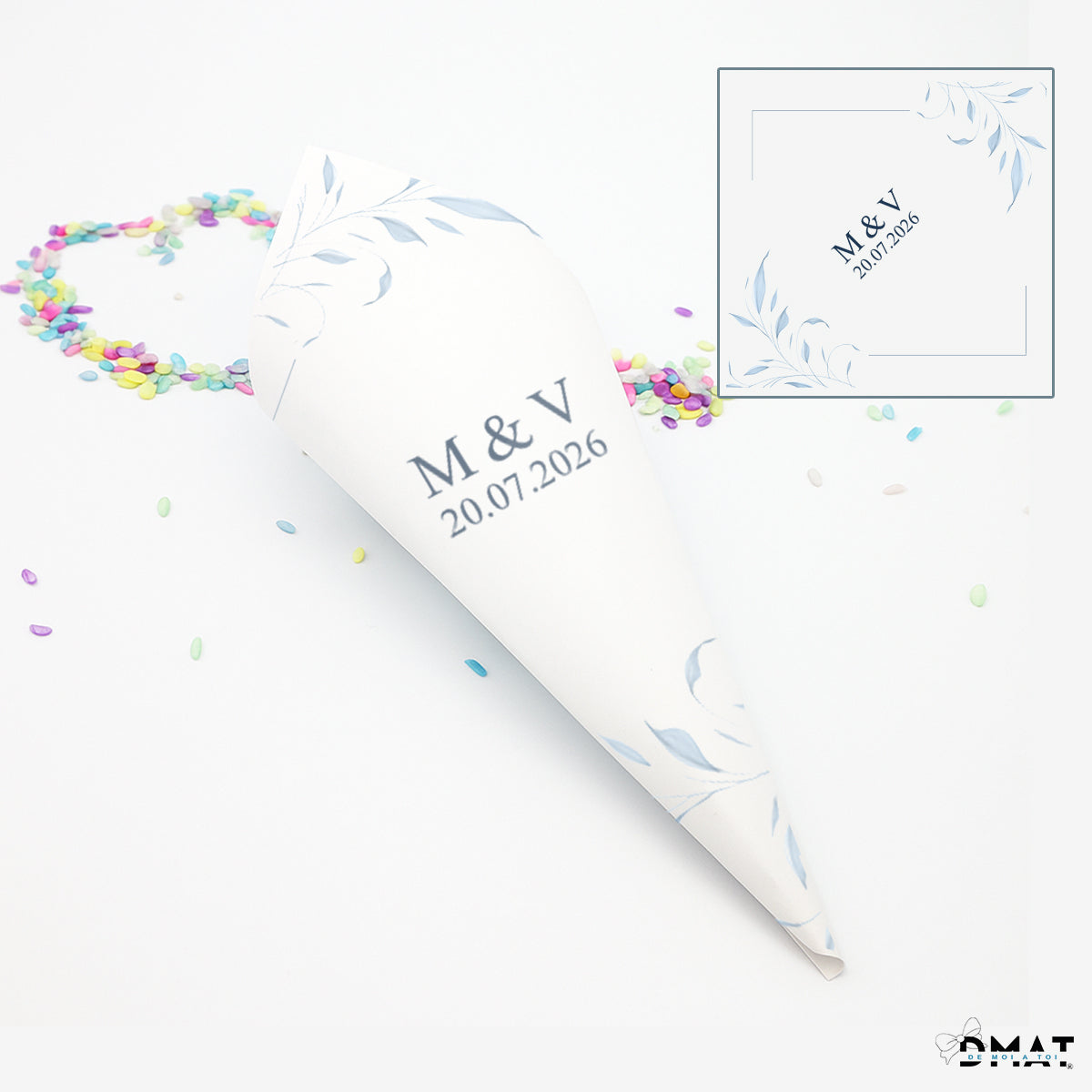 conos de papel personalizados para ceremonia de boda