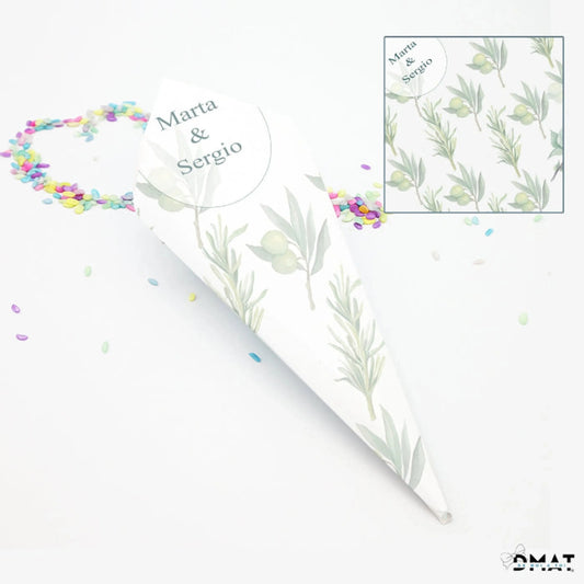 conos de confeti de boda personalizados diseño Oliva