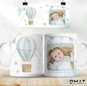 Taza personalizada diseño globo boho para bautizo y bebé