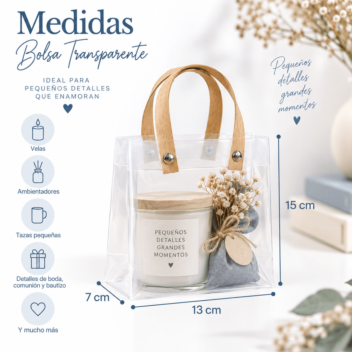 Bolsa reutilizable translúcida con asas | Pack de 10