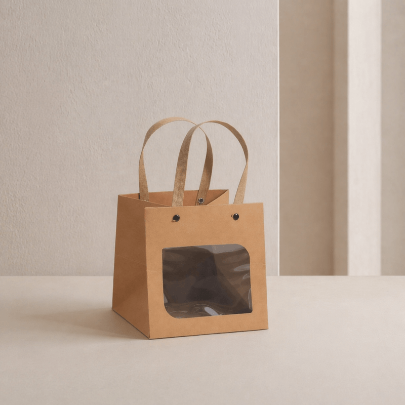 Bolsa kraft con ventana y asas | Pack de 10