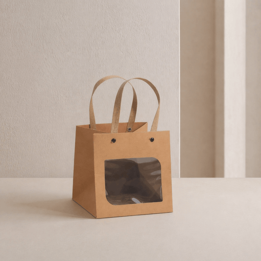 Bolsa kraft con ventana y asas | Pack de 10