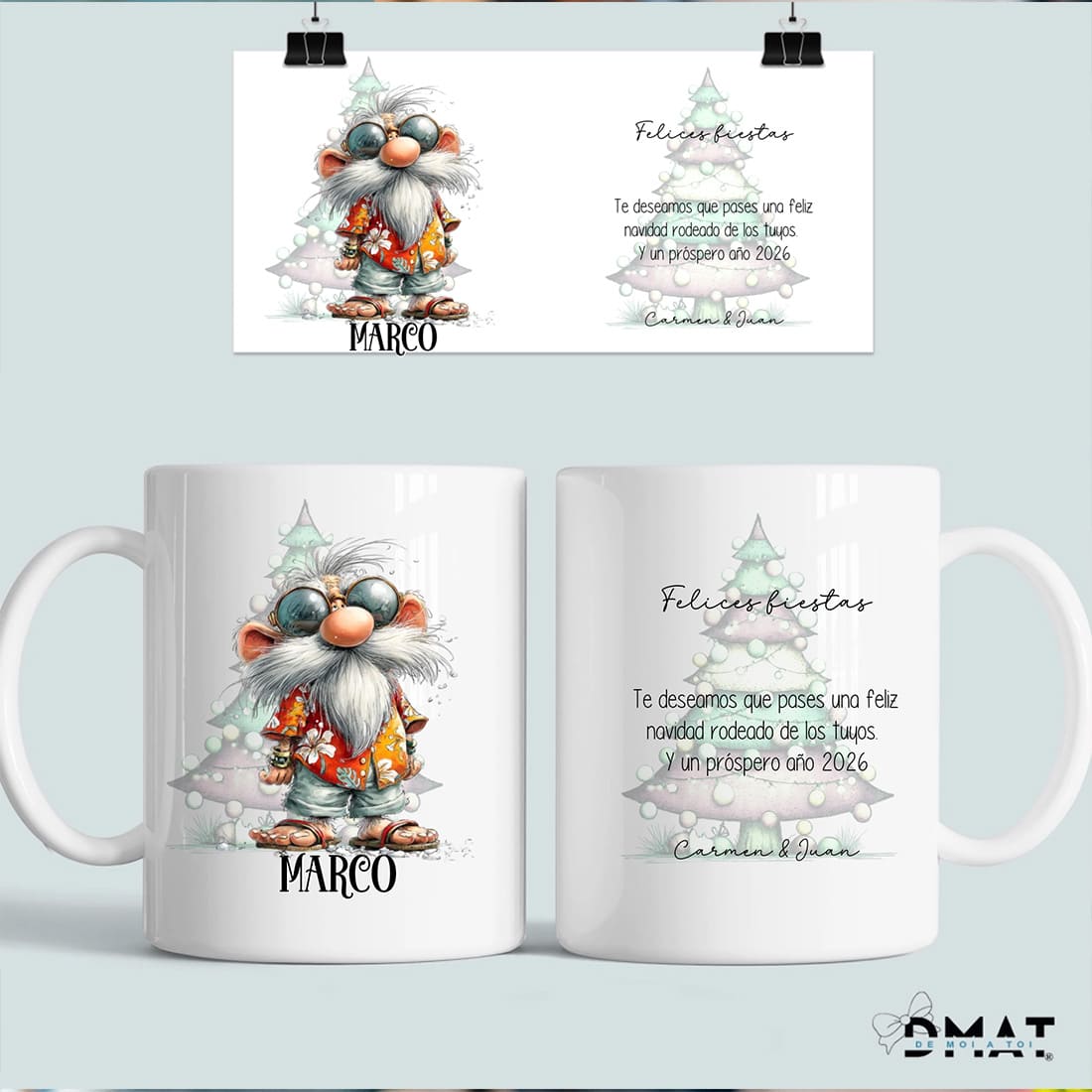 taza con nombre y dedicatoria – diseño Papá Noel gracioso  