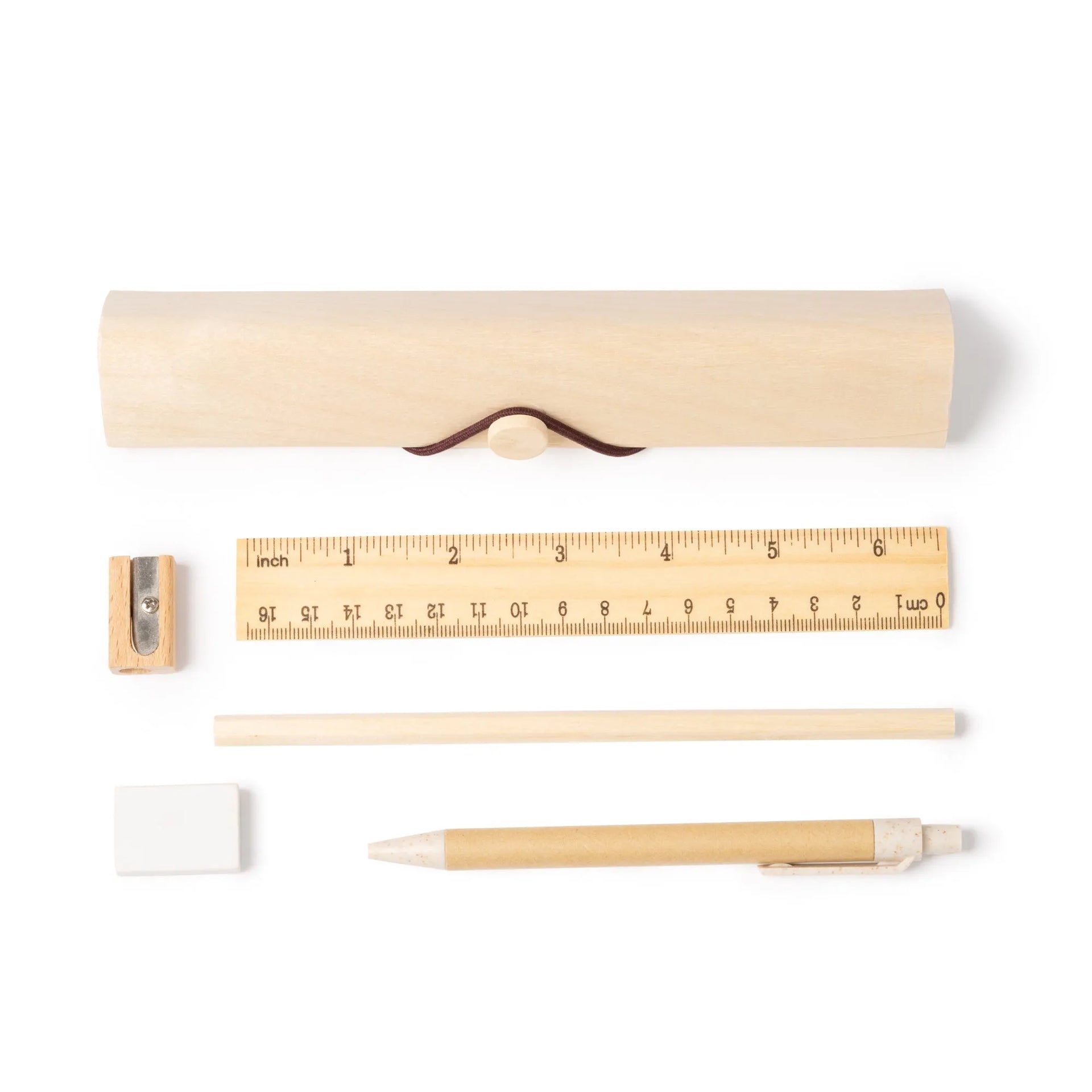 Set de escritura de madera personalizado con nombre grabado para estudiantes