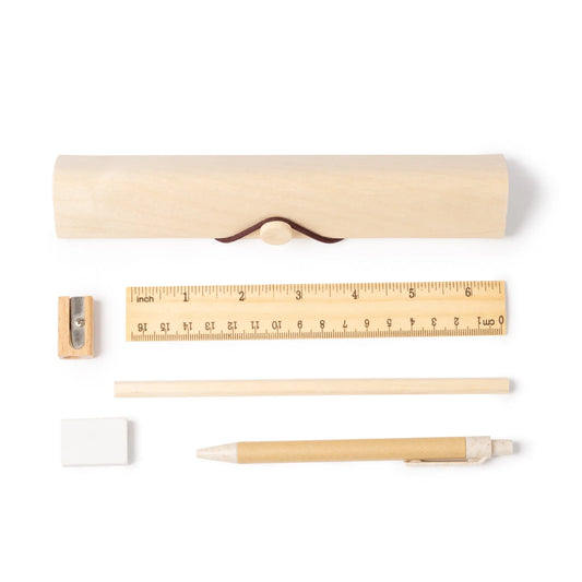 Set de escritura de madera personalizado con nombre grabado para estudiantes