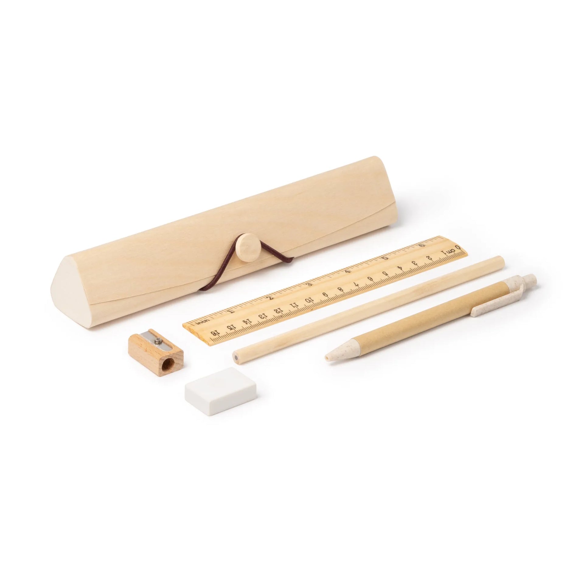 Estuche de madera natural con grabado para alumnos