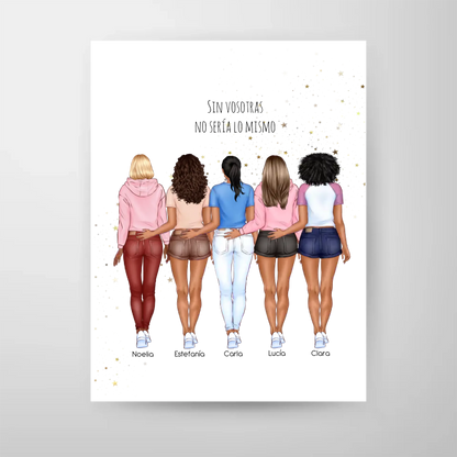 Lámina personalizada grupo de amigas – Ilustración premium 2 a 5 personas