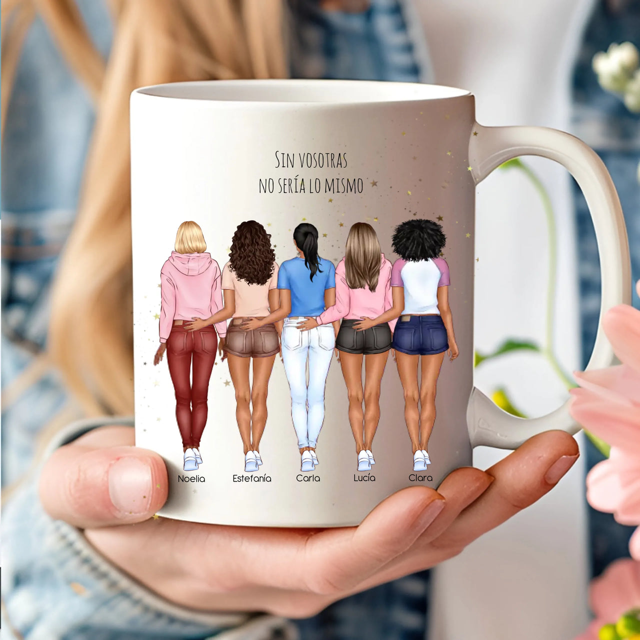 Taza personalizada con ilustración grupo de amigas