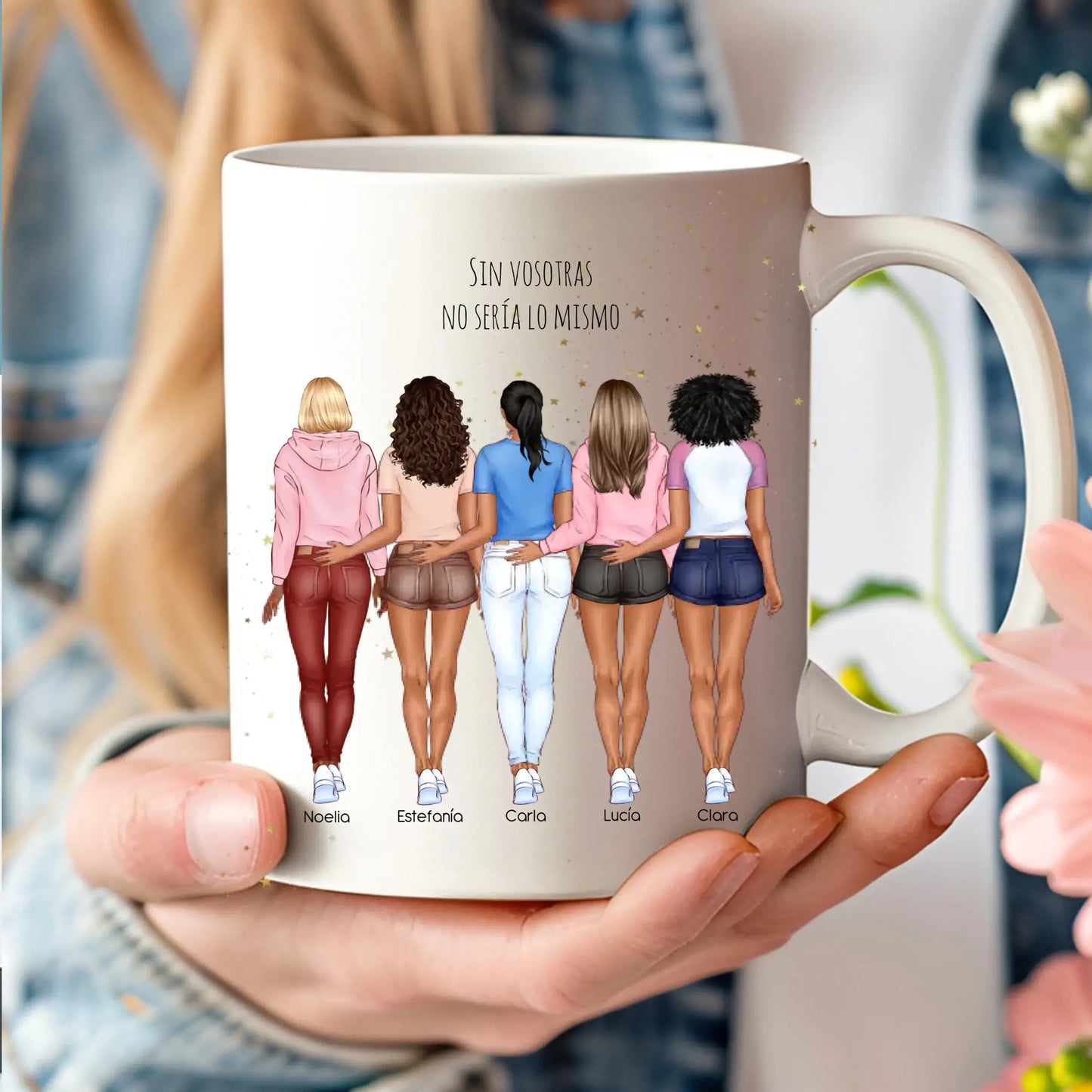 Taza personalizada con ilustración grupo de amigas