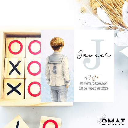 Detalles de comunión para invitados – 3 en raya personalizado INICIAL