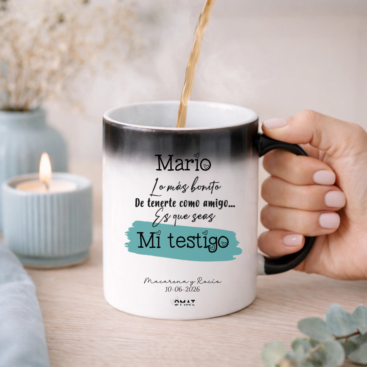 Taza personalizada boda , "lo más bonito de tenerte como amig@..:" cerámica cristal