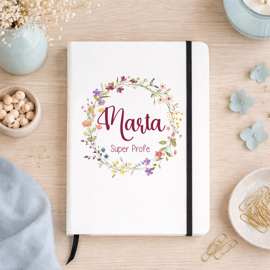 Libreta personalizada regalo profe con nombre y alumnos - Flores silvestres