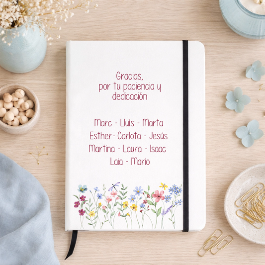 Libreta personalizada regalo profe con nombre y alumnos - Flores silvestres