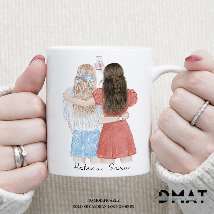 Taza con diseño especial para amigas con ilustración y texto