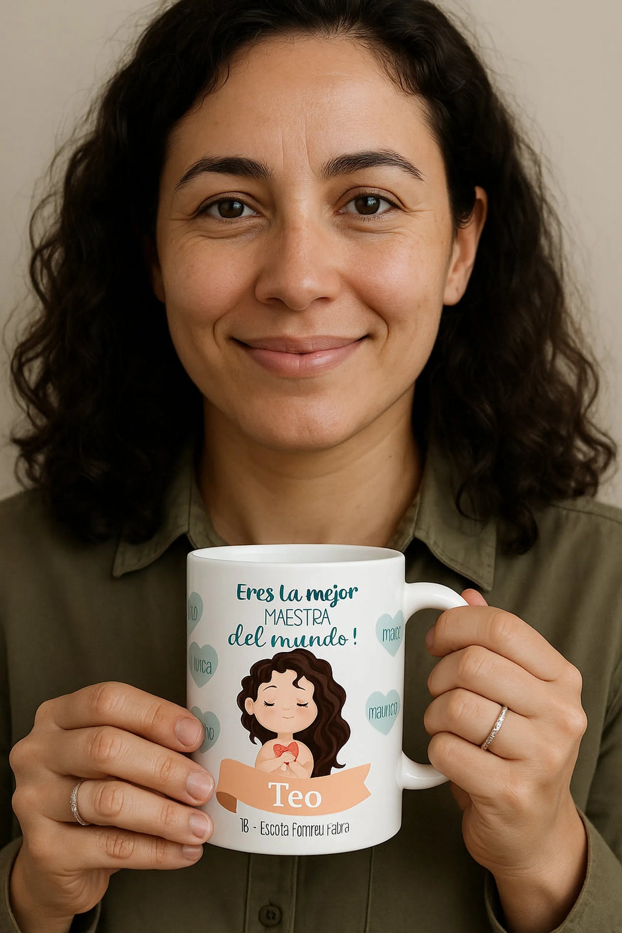 Diseño de taza personalizada para maestra con color de pelo a elegir