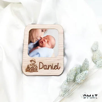 Portafotos de madera personalizado con imán para bautizo - de moi a toi