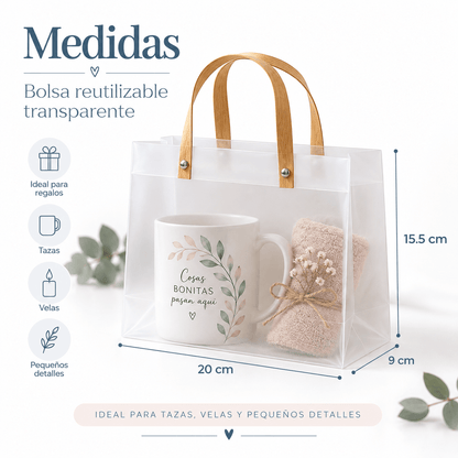 Bolsa reutilizable translúcida con asas | Pack de 10