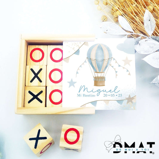 3 en raya de madera diseño Globo Boho personalizado para bautizo