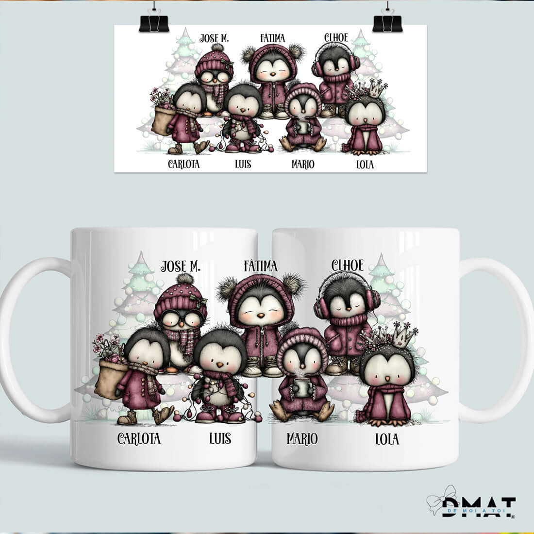 taza personalizada pingüinos navideños – regalo en grupo – De moi à toi  