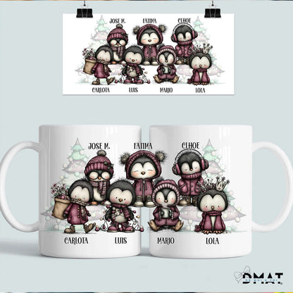 taza personalizada pingüinos navideños – regalo en grupo – De moi à toi  