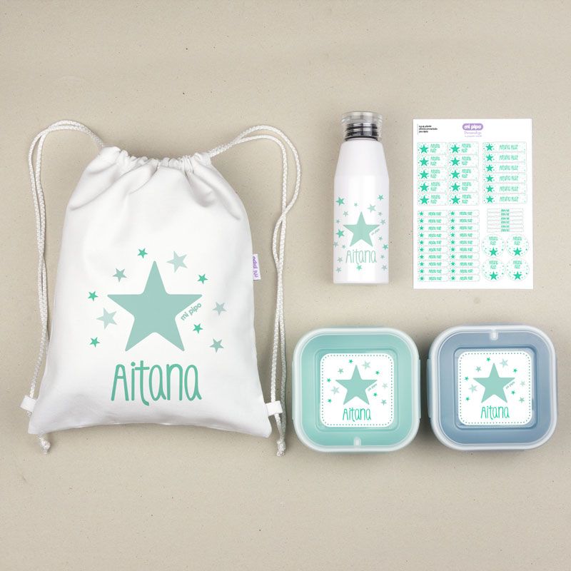 Pack Vuelta al Cole Personalizado – Petate, Botella y Fiambreras (Diseño a elegir)