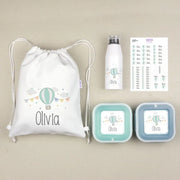 Pack escolar infantil para vuelta al cole con nombre personalizado.