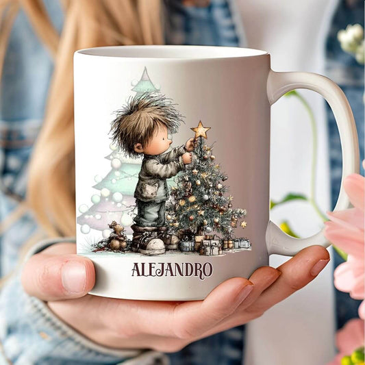 Taza personalizada con ilustración de niños navideños – Regalo divertido en grupo