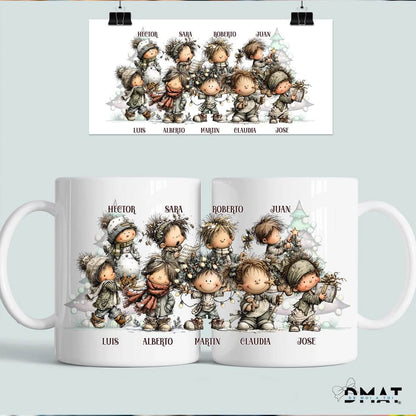 Taza personalizada con ilustración de niños navideños – Regalo divertido en grupo