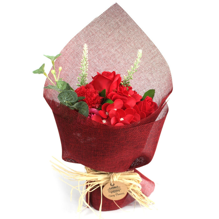 Ramo de rosas y flores rojas eternas de jabón a domicilio - D emoi a toi