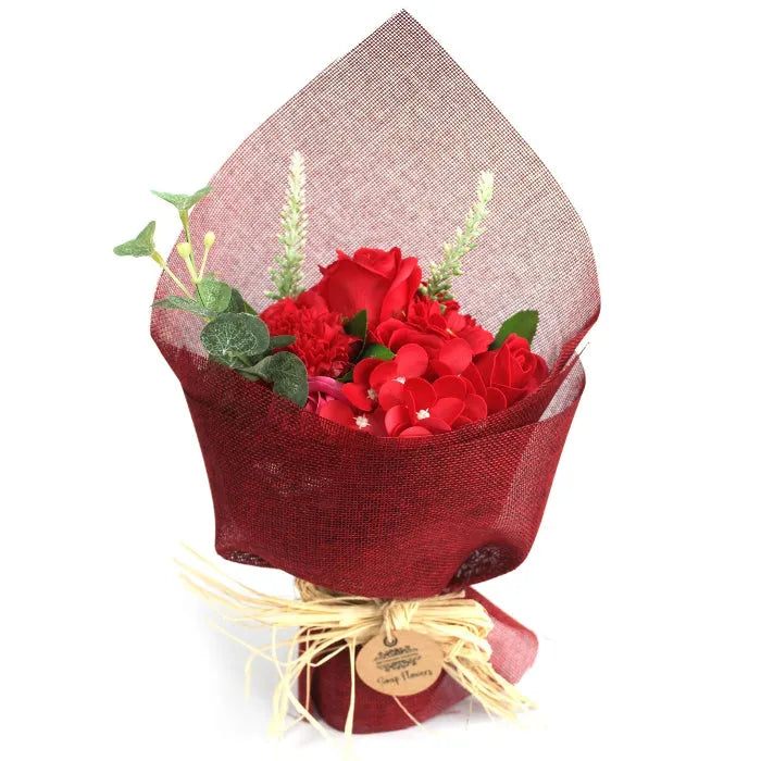 Ramo de rosas y flores rojas eternas de jabón a domicilio - D emoi a toi
