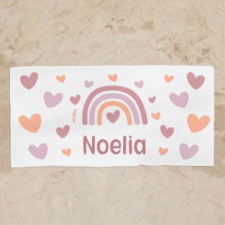 Toalla infantil personalizada con nombre estampado arcoiris