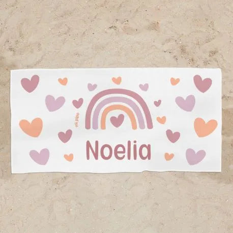 Toalla infantil personalizada con nombre estampado arcoiris