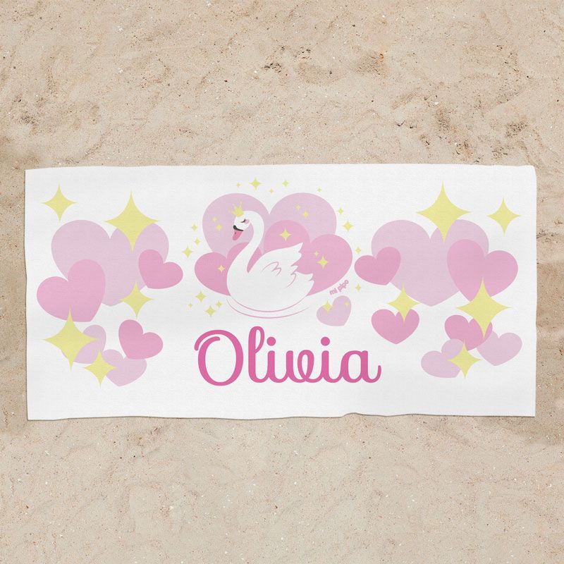 Toalla infantil personalizada con nombre estampado cisne