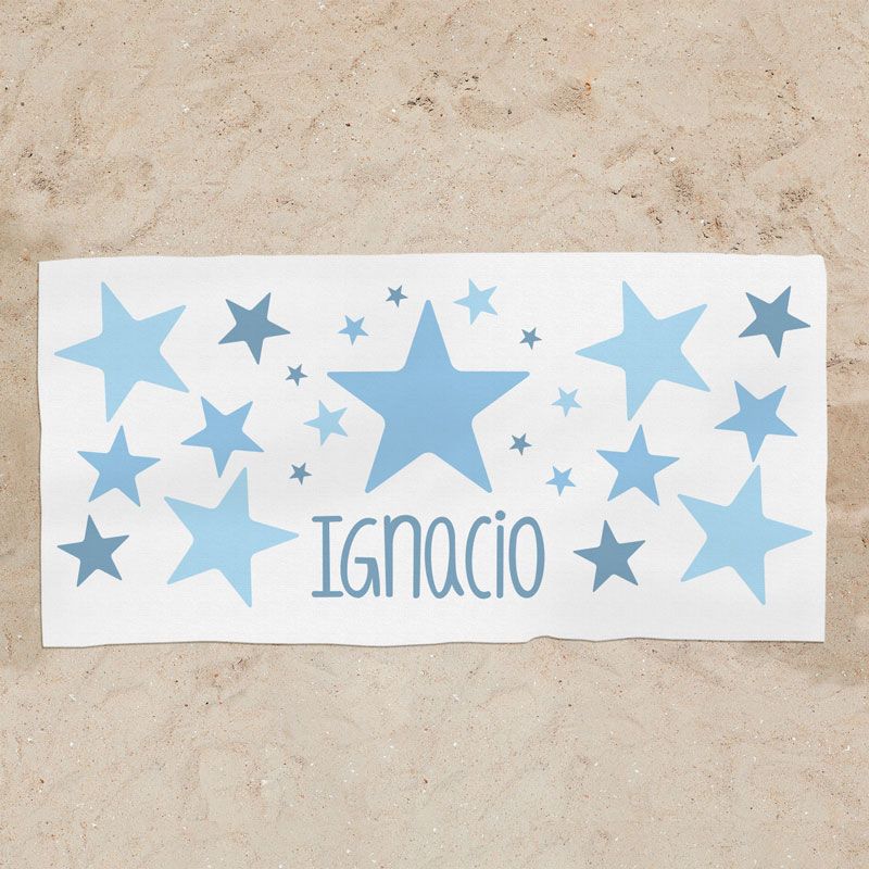 Toalla infantil personalizada con nombre estampado azul