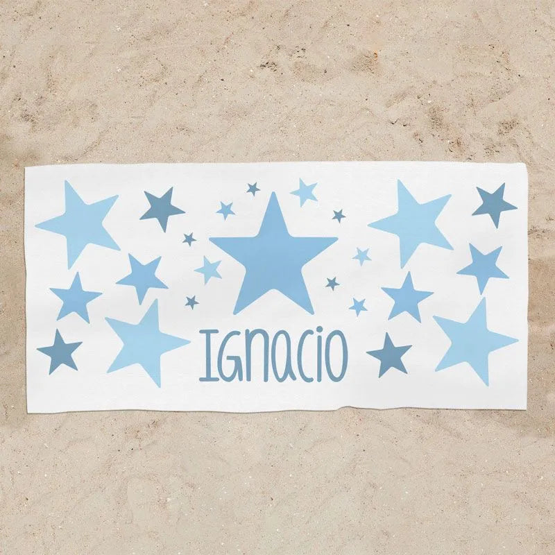 Toalla infantil personalizada con nombre estampado azul