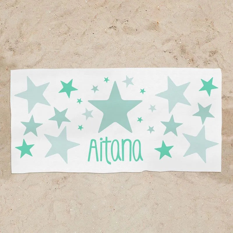 Toalla infantil personalizada con nombre estampado menta
