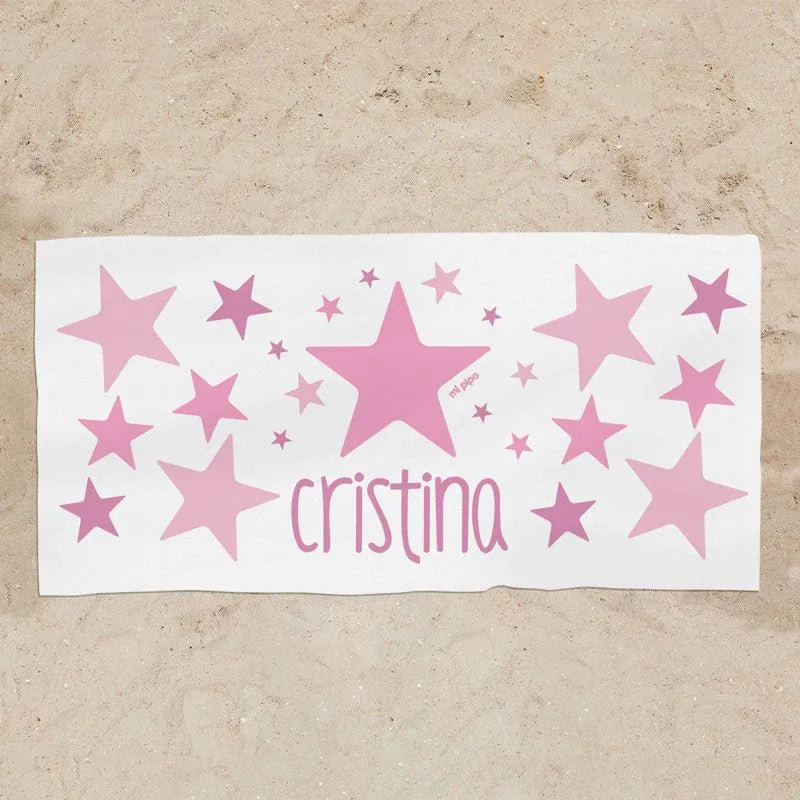 Toalla infantil personalizada con nombre estampado rosa