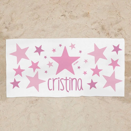 Toalla infantil personalizada con nombre estampado rosa