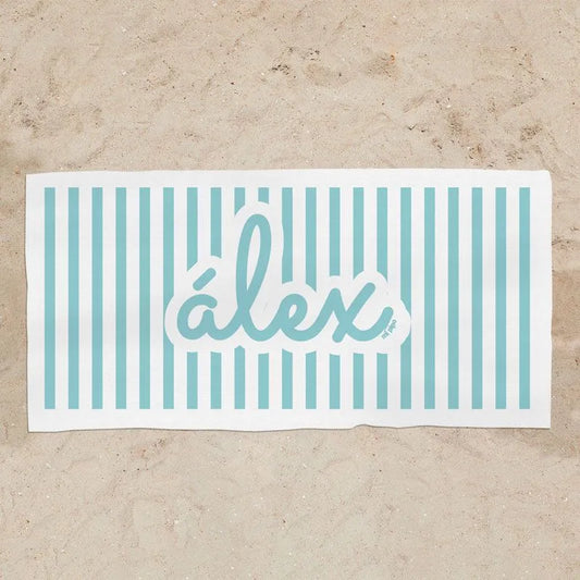Toalla infantil personalizada con nombre estampado menta playa