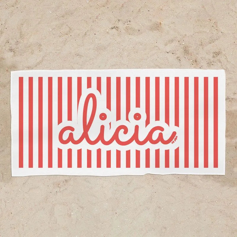 Toalla infantil personalizada con nombre estampado roja playa