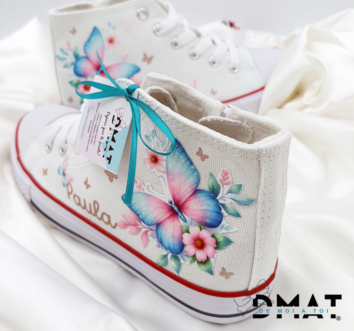 Zapatillas personalizadas con mariposas para comunión - demoi atoi