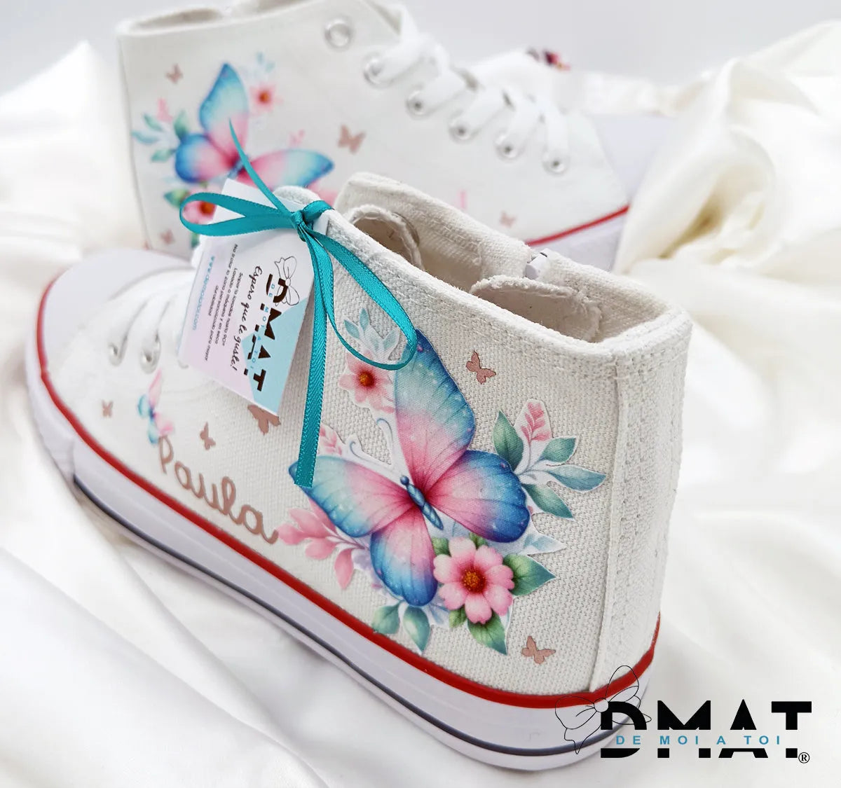 Zapatillas personalizadas con mariposas para comunión - demoi atoi